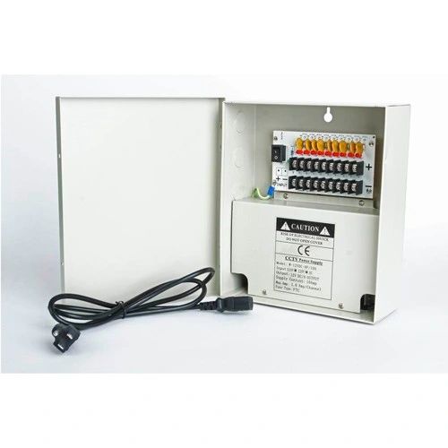 w-12vdc-9p10a.jpg CCTV Power Supply 12V DC 10A 4/9/18CH Distribution Box U/L Security Camera PSU - Image 1