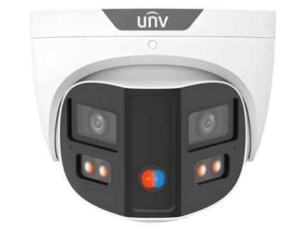 UNV 4K Wide Angle 180° FOV NDAA Compliant Weatherproof ColorHunter Tri-Guard 2.0 OmniView Series Fixed Turret IP Security Camera with Active Deterrence, 24/7 Color, Deep Learning AI Smart Events, Dual Mics (IPC3K28SE-ADF28KMC-DL-I0)